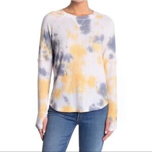 NWOT Sweet Romeo Storm Tie Dye Waffle Knit Thermal Top w Thumb Holes XS